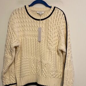 Gilli Women's Cream Cable Knit Sweater, Black trim